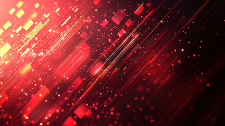 Vibrant red light trails and glowing bokeh clusters create a dynamic abstract scene symbolizing...