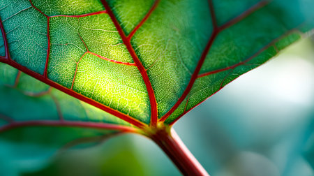 A richly textured leaf reveals intricate veins and vivid green hues, showing nature's detailed...