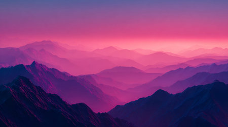A breathtaking vista reveals majestic mountain tiers blending seamlessly under a sky painted with...