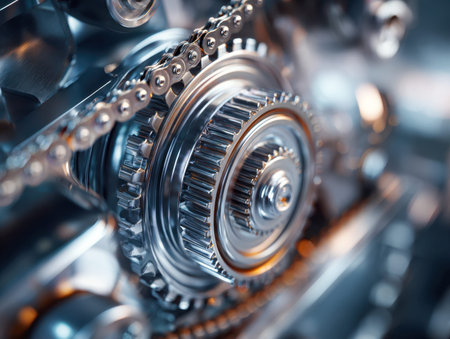 Intricate metallic cogs and interconnected chains reflect meticulous craftsmanship, capturing the...