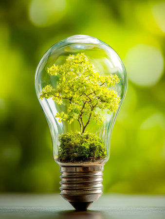 Vibrant greenery sprouts from a vintage-style light bulb-shaped vessel, blending sustainability with...