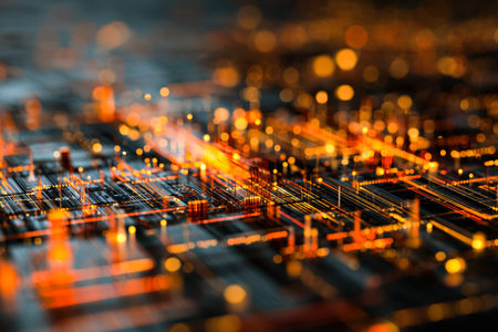 An advanced electronic layout featuring radiant orange and blue accents, evoking a vision of...