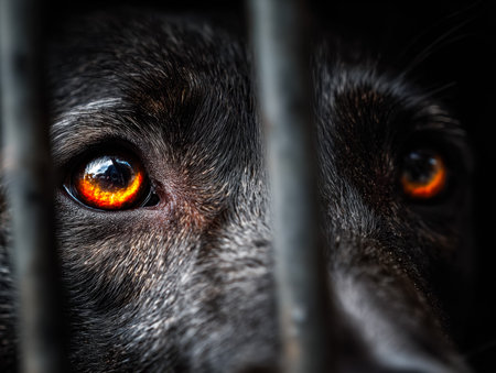 A piercing gaze reveals raw emotion and fierce spirit, captured through a detailed focus on a dog's...