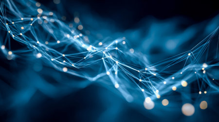 Luminous nodes and connecting paths weave a dynamic web of digital connectivity, evoking a...