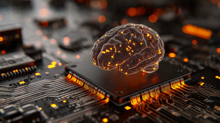 A futuristic representation of artificial intelligence, featuring a luminous digital cortex set...