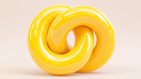 Vibrant yellow soap artistically twisted into a loop, set against a simple backdrop, exuding...