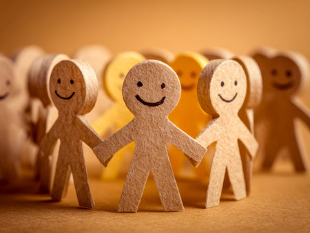 Cheerful paper figures interlock in a friendly ring, radiating warmth and fostering a sense of...