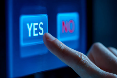 A person interacts with a sleek touchscreen dashboard, confidently confirming an option amid a...