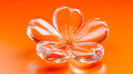 Handcrafted glass blossom with delicate, swirling patterns blooms brightly, set against a lively orange backdrop that highlights its exquisite craftsmの写真素材