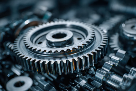 Intricate interlocking gears crafted from metal showcase the core components of advanced mechanical...