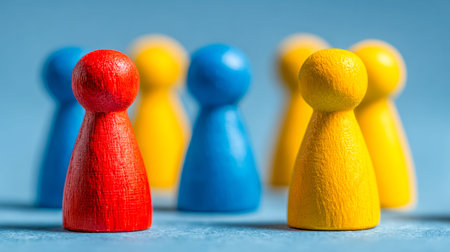 A vibrant arrangement of markers illustrating diverse team functions or tactics, set against a sleek...
