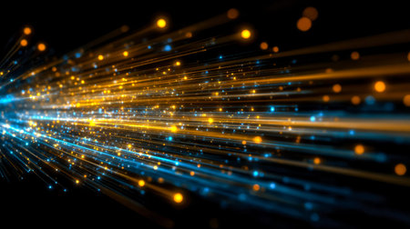 Vibrant light trails fade into a shower of luminous particles, capturing energetic movement and...