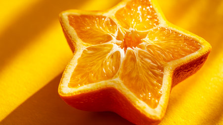 An eye-catching, colorful citrus wedge radiates vitality with its vivid yellow rind and juicy, segmented interior, embodied zest and invigorating freshness.の写真素材