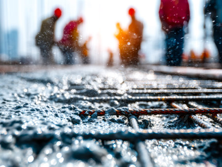 As the sun dips below the horizon, pedestrians navigate a waterlogged terrain, with gentle ripples...