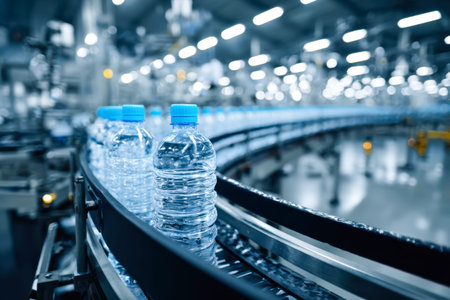 Sleek machinery dispenses pure hydration in a high-tech manufacturing hub, showcasing innovation and...
