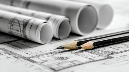 Precision tools and detailed drawings come together, highlighting the planning stage of a...
