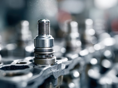 A detailed shot capturing a metal fastener in the midst of polishing, with fiery sparks illuminating...
