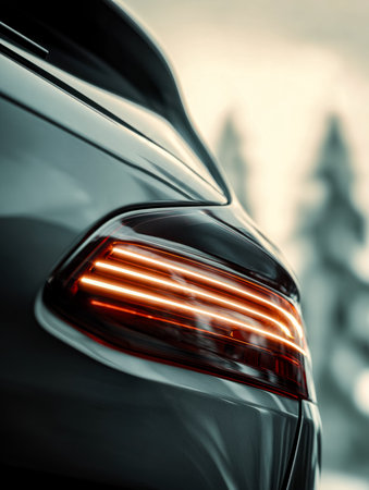 A sleek, contemporary vehicle's rear illuminated with vibrant LED accents, showing sophisticated design and premium craftsmanship in a close-up shot.のeditorial素材