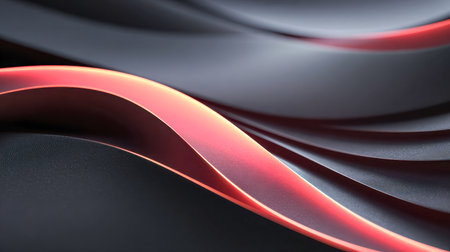 Dynamic intertwined black and crimson curves form a sleek, contemporary wave pattern, emphasizing fluidity through dramatic light and shadow interplay.の写真素材