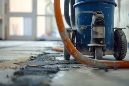 Close-up of construction vacuum cleaner, professional cleaning service for construction sites