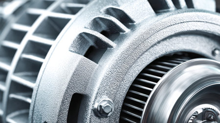 Detailed view of a precision-engineered turbine blade, showing intricate metalwork and essential...