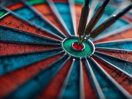 A dartboard with darts, showcasing precision and accuracy in a vibrant, colorful design.