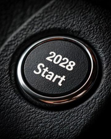 A sleek, modern start button featuring Start embossed on a textured dark surface, emphasizing...