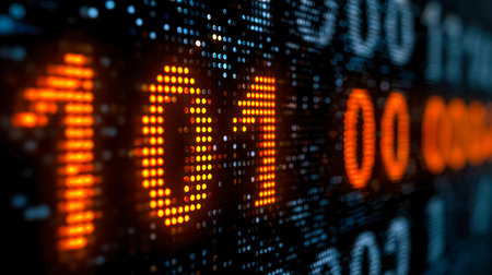 A vibrant digital interface showing dynamic orange figures and pixelated data streams, evoking...