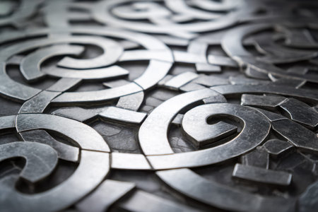 Intricate metal spirals interweave in a sleek, contemporary pattern, exuding sophistication and...