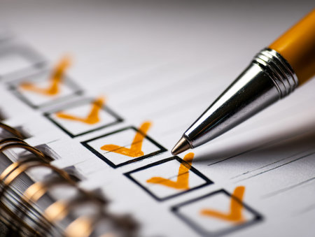 A detailed shot of a pen meticulously crossing off boxes in a lined planner, capturing focus and...