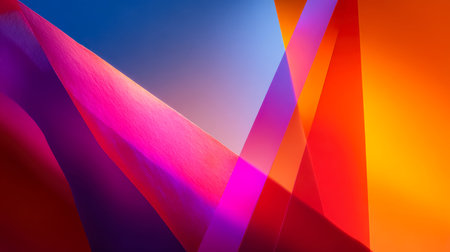 A lively composition of intersecting vibrant polygons and sharp lines creates a dynamic, energetic...