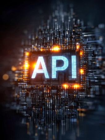 A sleek, neon-lit interface showcasing interconnected data nodes and dynamic data flows within a...
