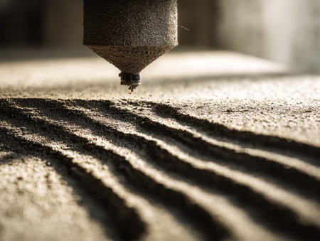 A high-tech 3d printing system molds intricate textured layers onto a rigid platform, showing...