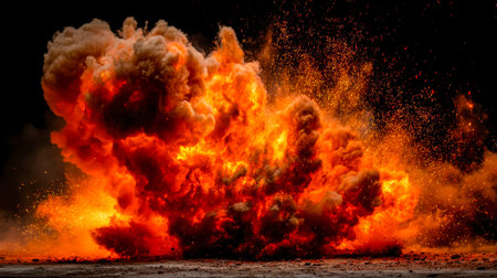 A vibrant burst of crimson and orange flames billows upward, piercing through a shadowed night sky,...