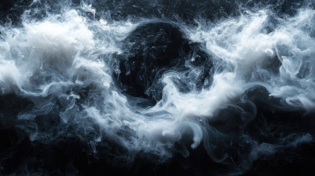 Ethereal white vapors drift dynamically across a dark backdrop, creating a mysterious and...