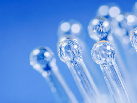 Elegant glassware with curved ends showcases shimmering reflections and intricate light patterns,...