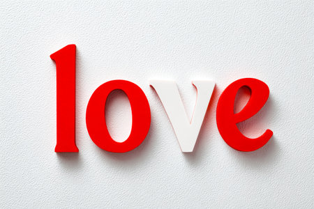Vibrant red and white letters form a charming display on the wall, creating a warm, affectionate ambiance perfect for cozy living spaces or special occasions.の写真素材