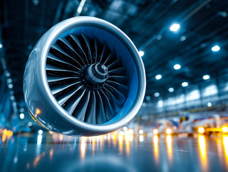 A high-tech turbine component is showcased in a sleek manufacturing environment, highlighting...