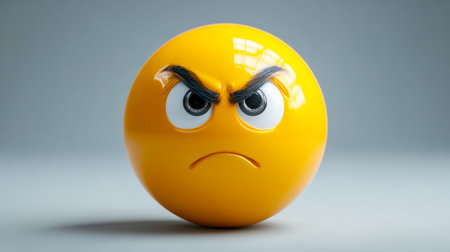 A vibrant digital face displays irritation with furrowed brows and a downturn mouth, capturing a bold, expressive mood perfect for conveying frustratiの写真素材
