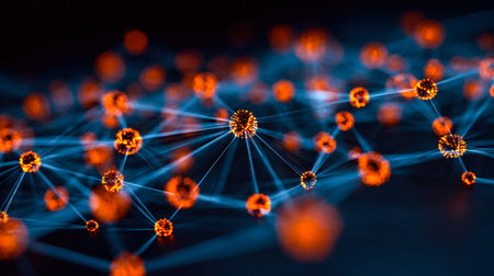 A mesmerizing digital map featuring luminous points connected by intricate pathways, evoking an...