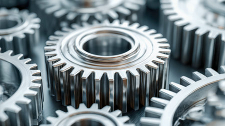 Intricate steel cogs interlock flawlessly, highlighting meticulous craftsmanship and the seamless...