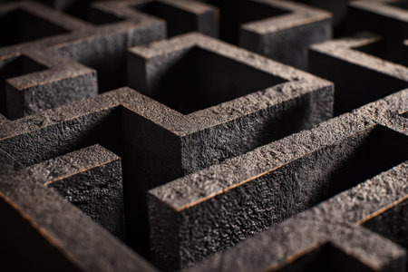 A close-up of a rugged metal lattice showing intricate textures and sharp geometric lines, evoking themes of durability and modern craftsmanship.の写真素材