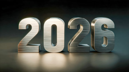Sleek, reflective numerals shimmer in a high-tech setting, embodying innovation and forward momentum...