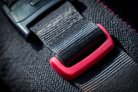 A detailed shot capturing a colorful travel badge secured to a sturdy fabric strap, hinting at...