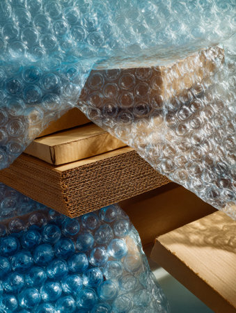 Careful cushioning of parcels using resilient bubble wrap ensures secure delivery, highlighting a...