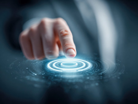 A individual engages with a luminous, orb-shaped display, manipulating intricate holographic visuals...