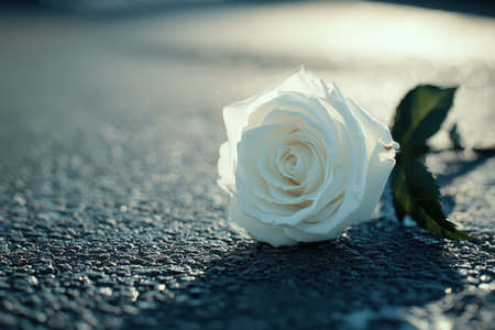A delicate white bloom rests atop a rugged textured backdrop, illuminated by gentle light that creates subtle shadows, evoking tranquility and eleganceの写真素材