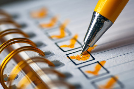 Bright daylight illuminates a vibrant yellow pen poised above a checklist, where neat checkmarks...