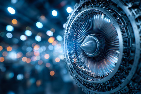 An intricate turbine blade reveals fine details and powerful craftsmanship, set against a vibrant...