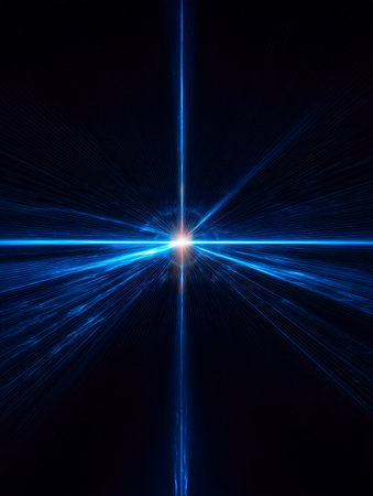An energetic display of vivid blue streaks radiate outward, illuminating a deep, shadowy backdrop...